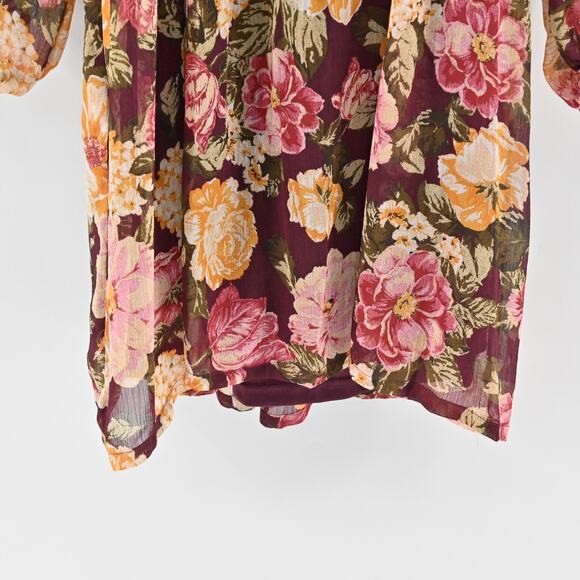 EN CREME Floral Boho Dress Size L Tiered Ruffle Balloon Sleeve Square Neck Retro - Picture 13 of 13